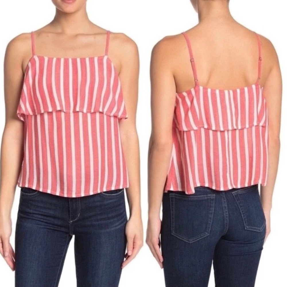 Abound Ruffle Spaghetti Strap Tank Top In Red Grenadine Marlie Stripe Size M